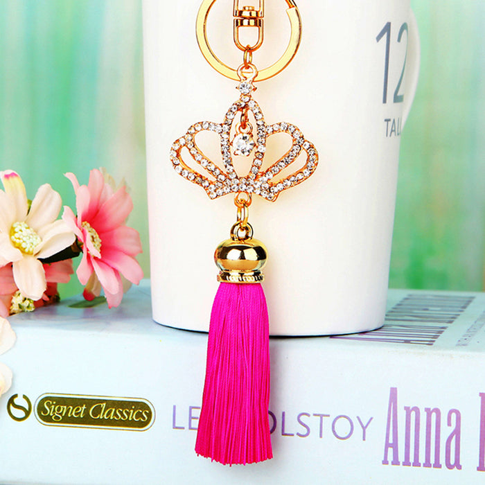 Crown Tassel Keychains with Optional Plush Pom Pom in Twenty Options