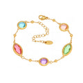 Gold Czech Glass Oval Round Bezel Bracelet Six Colors view 5