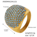 Gold Dome Pave Cocktail Ring Turquoise White Blue Emerald Pink view 6