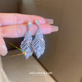 Silver-Tone Crystal Feather Drop Earrings For Women view 2