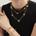 Flower Oval Link Necklace Bracelet Gold Silver Two-Tone Steel view 1