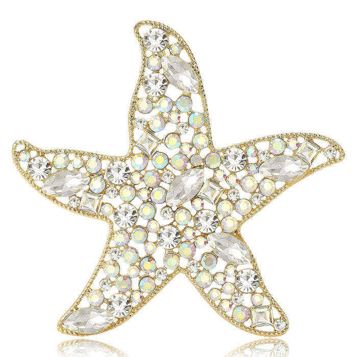 Crystal Starfish Brooch in Gold or Silver Tone Finish