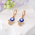 Gold and Silver Tone Crystal Hamsa Evil Eye Huggie Earrings view 2
