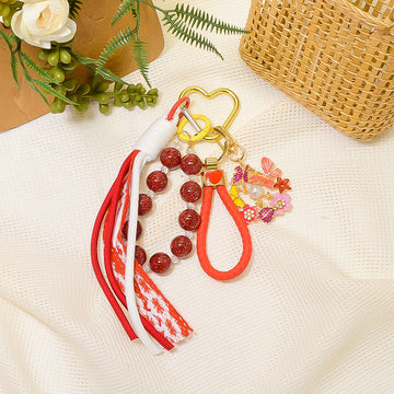 Glitter Bead Butterfly Charm Keychain Wrist Strap Pendant