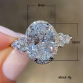 Silver Oval Halo Clear CZ Side Cluster Accent Ring view 5
