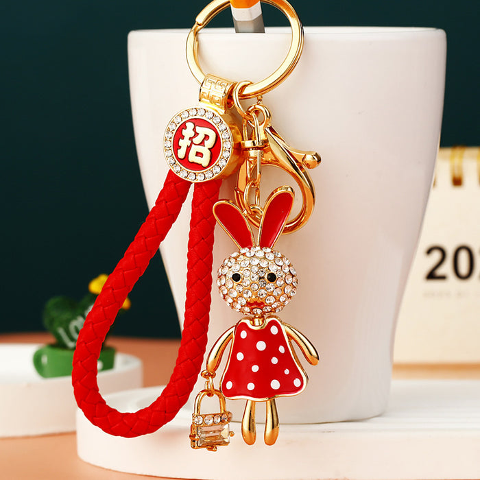 Jeweled Polka Dot Dress Rabbit Keychains in Four Colors and Three Loop Styles