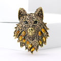 Vintage Crystal Wolf Head Brooch in Black Brown or Blue view 2