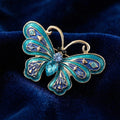 Blue and Teal Enamel Butterfly Brooch with Crystal Body view 2