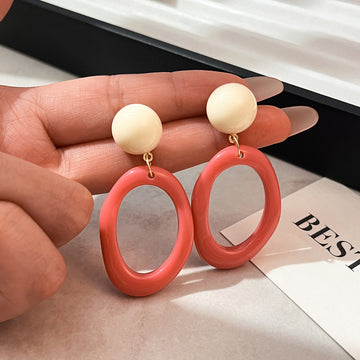 Coral Blue and Yellow Irregular Oval Ring Drop Earrings