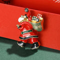 Red Enamel Santa Claus Brooch Gold Gift Bag Crystals view 2