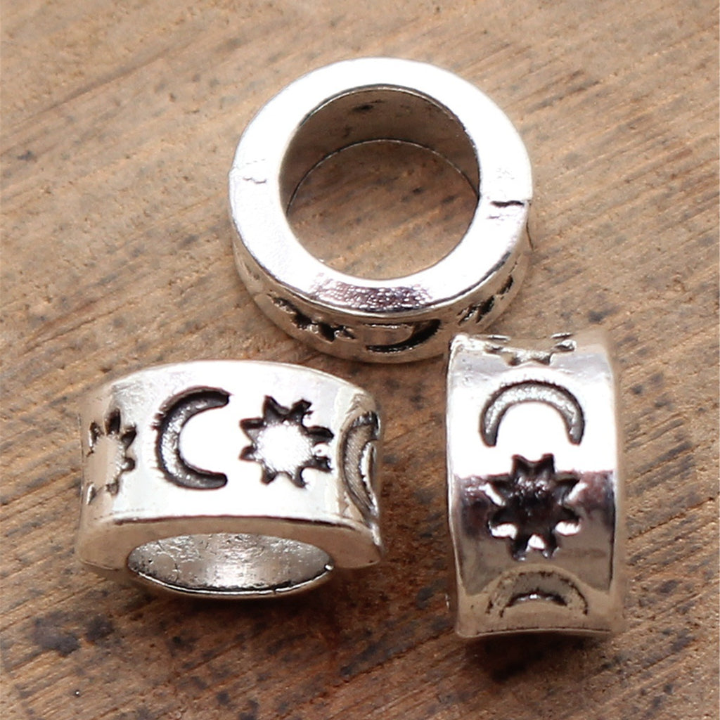 8.9x8x5.2mm 0.84g Antique Silver Zinc Alloy Sun Moon Pattern Large Hole Spacer Beads for DIY Bracelets