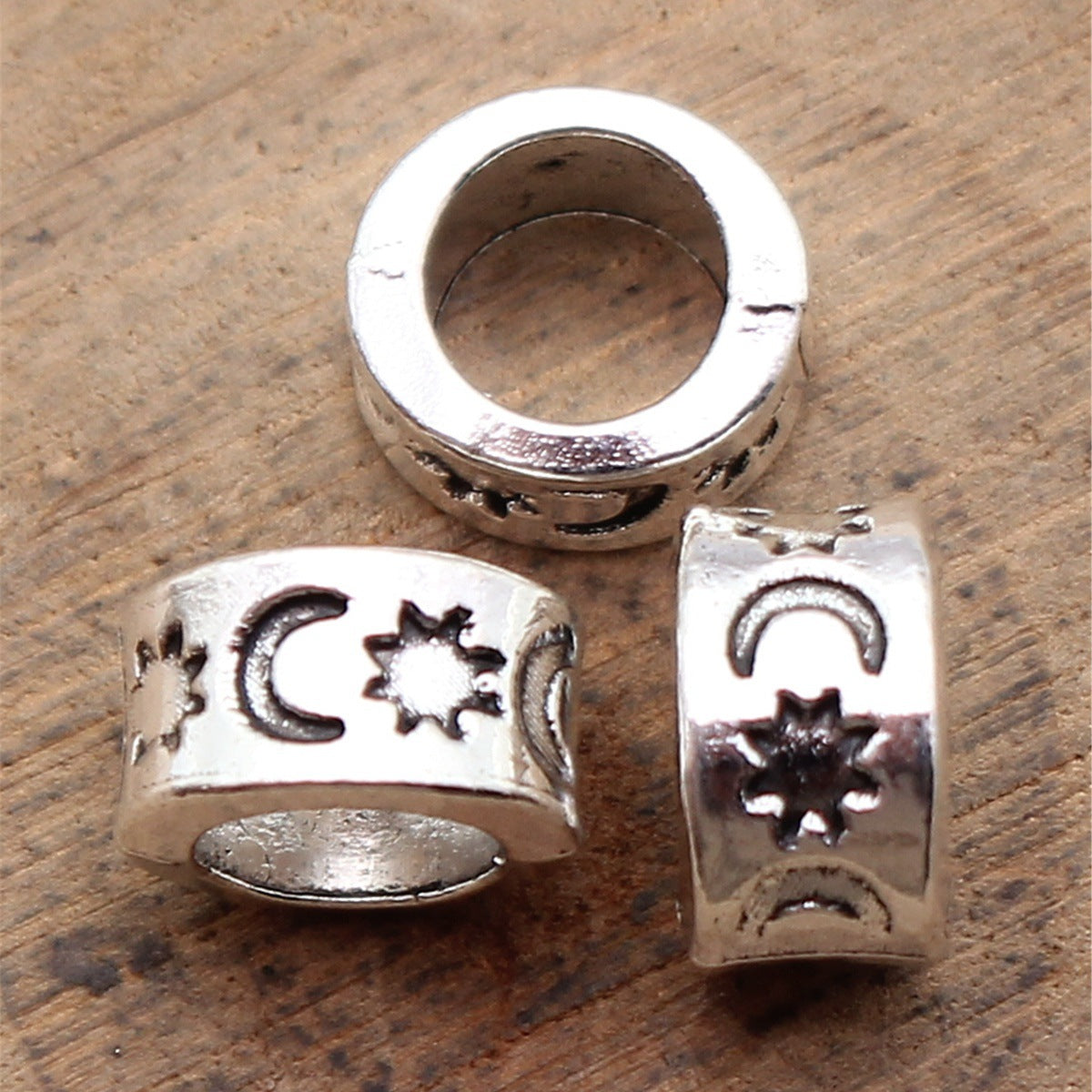 8.9x8x5.2mm 0.84g Antique Silver Zinc Alloy Sun Moon Pattern Large Hole Spacer Beads for DIY Bracelets