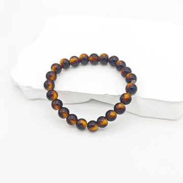 Amber Brown Round Bead Stretch Bracelet Glass Retro Style