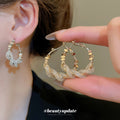 Gold Tone Braided Texture Hoop Stud Earrings Fashion Jewelry view 2