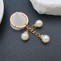 Three Ivory Faux Pearl and Rhinestone Charm Keychain with Gold Tone Ring view 3