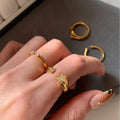 Gold Tone Open Star Crystal Adjustable Finger Rings view 1