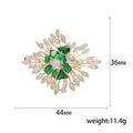 Gold Green Crystal Starburst Leaf Brooch Clear Center Stones view 5