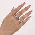 Leaf Branch Open Ring White Enamel Gold Steel Adjustable Band view 3