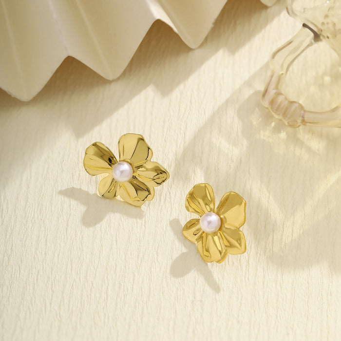 Gold Tone Flower Heart and Pearl Look Stud Earring Collection
