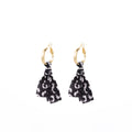 Black Leopard Pattern Lace Bow Gold Hoop Dangle Earrings view 5
