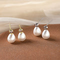 Three Pearl Look and Teardrop Geometric Stud Earrings view 2
