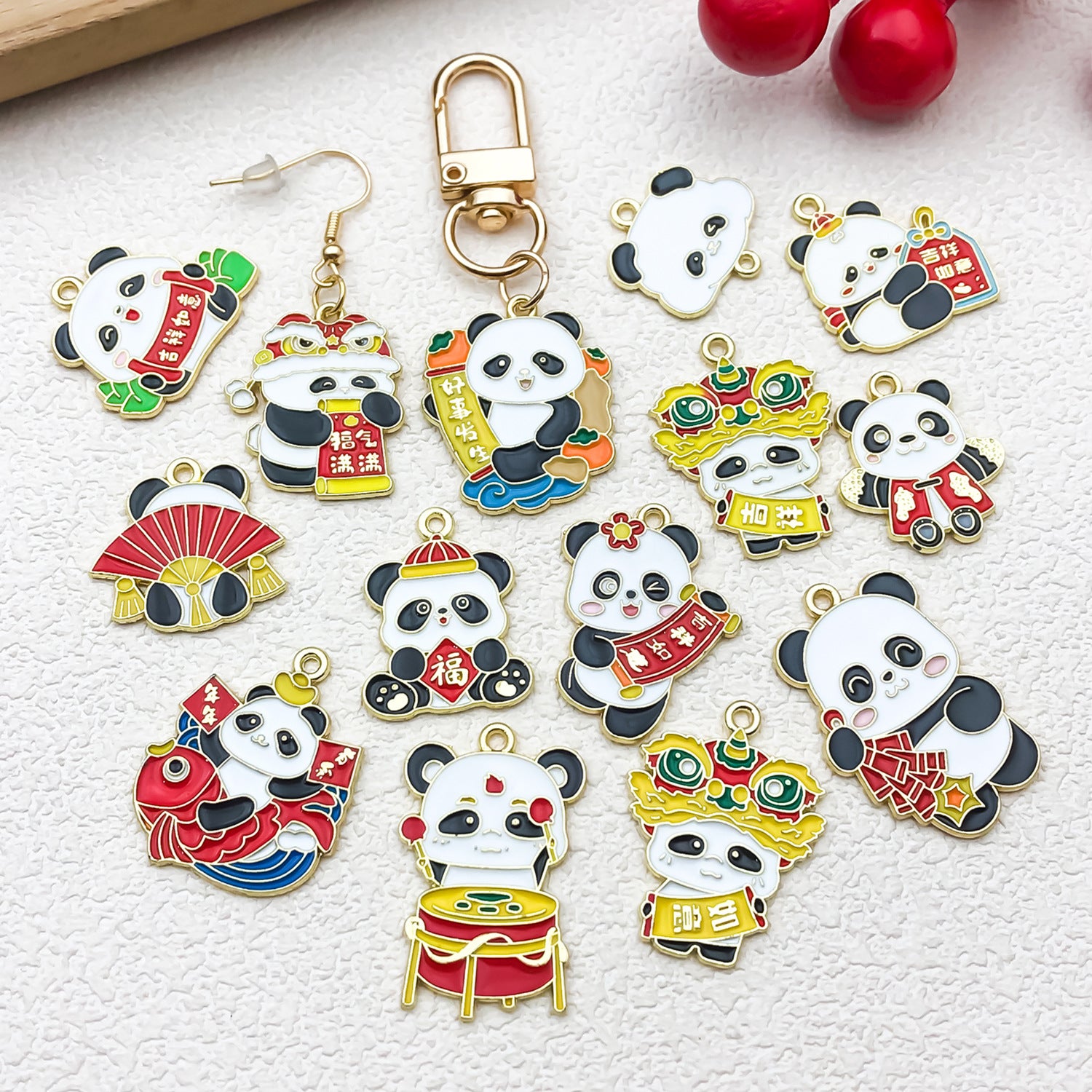 Enamel Zinc Alloy Panda Bear Cat Charm Pendant for Chinese Style DIY Necklace Keychain Jewelry
