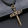 Nail Wrapped Cross Pendant Necklace in Two Metal Finishes view 4