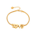 Gold Stainless Steel LOVE Letter Heart Bracelet Snake Chain view 5