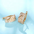 Gold Tone Blue Crystal Floral Rectangle Huggie Earrings view 2