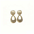 Ivory Square and Crystal Look Teardrop Gold Stud Earrings view 5