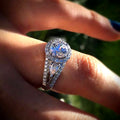 Oval Pale Blue Stone Ring with Pavé Silver Tone Band view 2