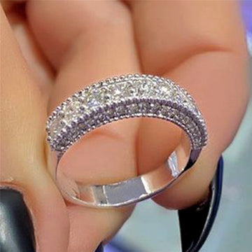 White Gold Pavé Half Band Cubic Zirconia Finger Ring Sizes