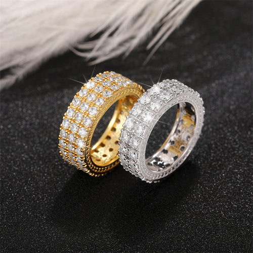 Second product view showing round clear-stone eternity band rings