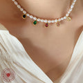 Freshwater Pearl Necklace Gold Teardrop Multicolor Charms view 3