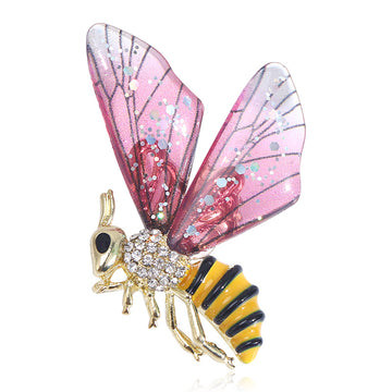 Striped Bee Brooch With Translucent Wings In Three Colors