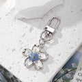 Silver Tone Shell and Floral Pressed Flower Clip Keychains view 3