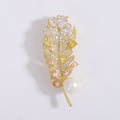 Crystal Feather With Pearl Brooch With Polished Metal And Sculpted Decorative Details view 7