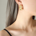 Gold And Steel Ruffled Texture Geometric Hoop Earrings view 6