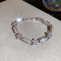 Silver Flower Crystal Link Bracelets Pink Purple Blue Green view 9