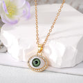 Gold Tone Crystal Halo Realistic Evil Eye Pendant Necklaces view 5
