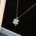 Gold Tone Clear Crystal Four Leaf Clover Pendant Necklace view 2