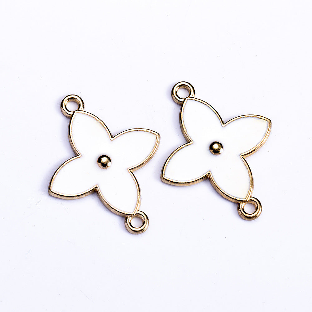 Black and White Four-Leaf Clover Alloy Charm Pendant