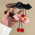 Satin Bow Cherry Charm Hair Claw Clip Three Colors view 3