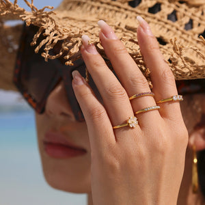 Open Zircon Band Triple Stone Flower Rings Eight Styles