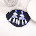 Blue White Porcelain Acrylic Geometric Chandelier Drop Earrings view 3