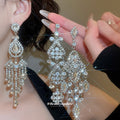 Silver Tone Crystal Chandelier Fringe Stud Earrings view 2