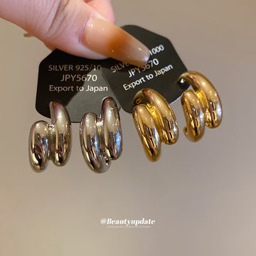 Crossed Triple Hoop Earrings in Gold and Silver Tone