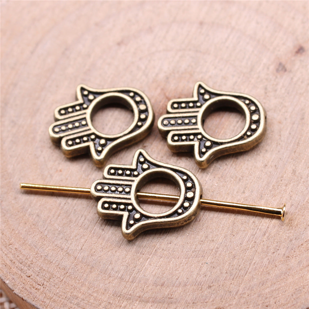 13x15mm 1.2g Antique Gold Zinc Alloy Palm Hand Large Hole Beads for Bracelet DIY Jewelry Making