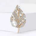 Crystal Leaf Brooch with Pearl Accent in Gold and Silver view 4