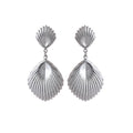 Ribbed Double Seashell Extra Long Dangle Stud Earrings view 6